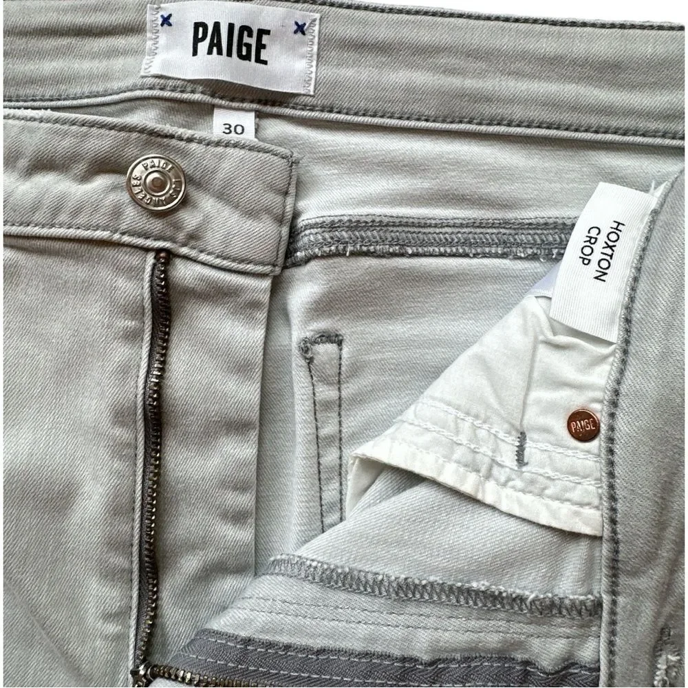 Paige Hoxton Crop In Seattle Sky High Rise Crop Raw Hem Jeans Denim Size 30